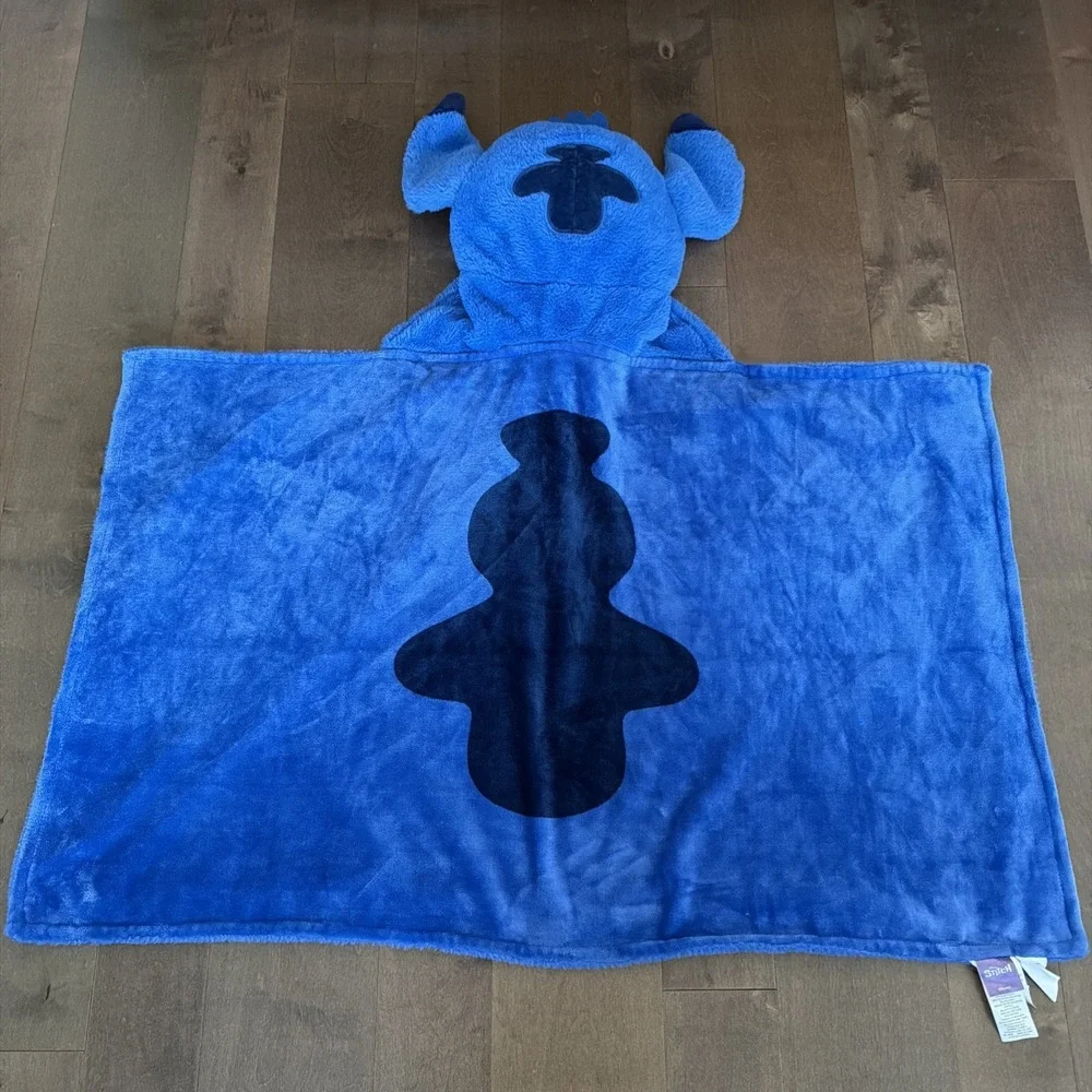 Disney Stitch Hooded Blanket Blue Purple Experiment 626 Used